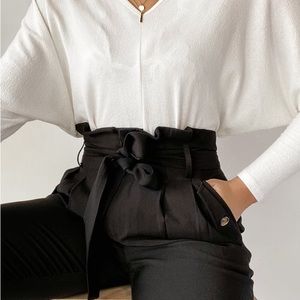 Black Paper Bag Waist Pants Lulus (S)